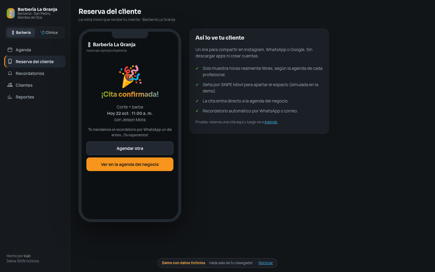 Reserva desde el celular con cita confirmada